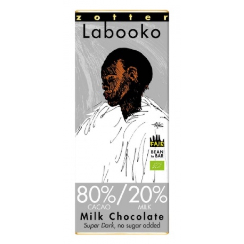Zotter Labooko 80% / 20% Milk Chocolate Super Dark (suikervrij) Zotter Labooko 80% / 20% Milk Chocolate Super Dark (suikervrij)